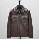 头层软牛皮真皮皮衣男修身 翻领休闲牛仔夹克青年黑焦糖外套戈 短款