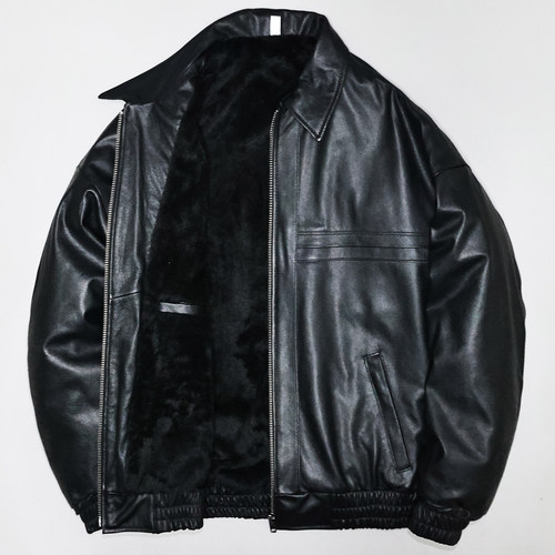 男女加厚毛绒头层牛真皮廓版夹克