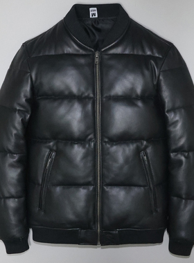 头层绵羊真皮皮衣男修身短款青年休闲棒球羽绒防寒服皮夹克外套幸