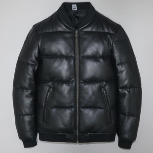 头层绵羊真皮皮衣男修身 青年休闲棒球羽绒防寒服皮夹克外套幸 短款