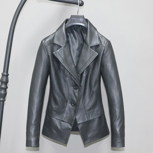 青年职业休闲西服正装 短款 外套邱 头层绵羊皮衣女修身 女士真皮西装