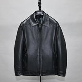 柔软头层绵羊真皮皮衣男加长款 翻领休闲简约商务尼克服夹克外套甘