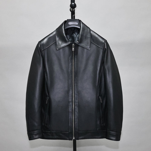 男士柔软头层绵羊翻领简约真皮衣