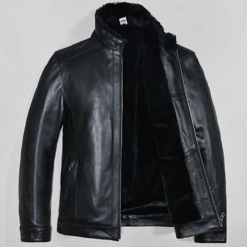 加厚毛绒头层绵羊真皮皮衣男夹克