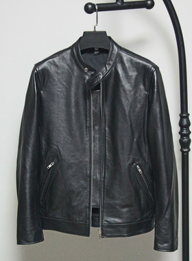 白菜价头层牛皮真皮皮衣男修身短款立领夹克外套男装防风多口袋Z3
