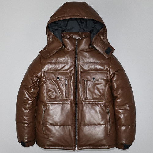 男士头层绵羊脱帽真皮羽绒防寒服