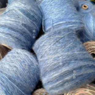 标价500克价格 蓝色长段染渐变空心马海喷毛纱柔软围巾毛衣编织线
