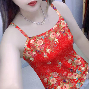 外穿显瘦无袖 撞色背心女装 修身 夏季 上衣吊带打底 2025印花新款