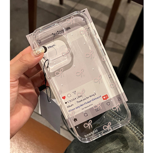 粉蝴蝶结适用苹果15手机壳12/17超仙vivox100透明16p红米note14防摔小米13保护套11华为p70荣耀软壳OPPO硅胶