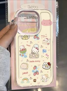 清爽凯蒂猫适用苹果17/16pro手机壳华为mate60超薄p50荣耀100红米note11女OPPOreno13/9/8小米14/vivos12/s15