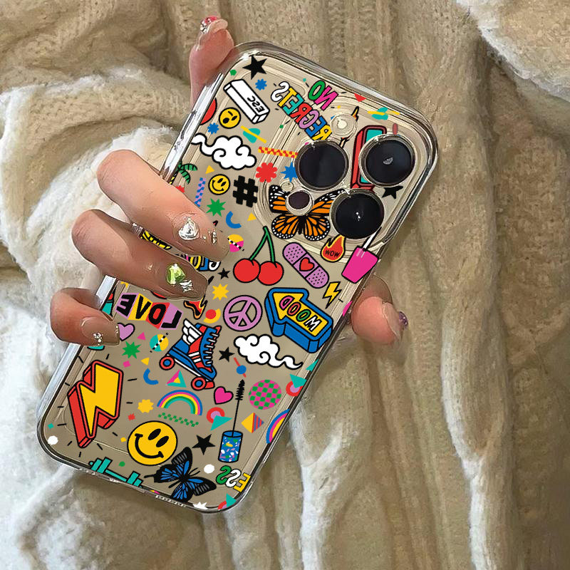 卡通涂鸦适用苹果15promax手机壳iPhone14/13新款12/16/17/11荣耀100华为p50红米k70女opporeno13小米vivox60