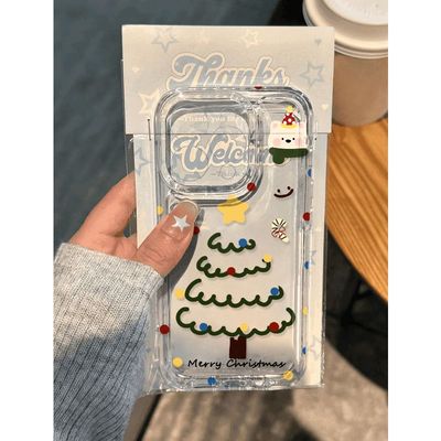 圣诞树透明手机壳iPhone17保护套可爱卡通小熊装饰创意设计感适用苹果16小米15/14/13/12/11华为oppo荣耀vivo