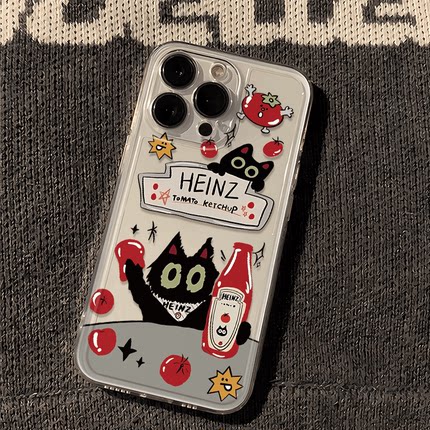 番茄黑猫苹果17/16/15pro手机壳华为mate60适用p50荣耀100红米note11女OPPOreno13/9/8小米14/vivos12个性x90