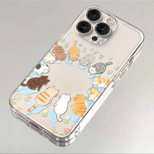 围圈猫咪适用苹果17/16pro手机壳华为pura70/p50保护套mate60红米note11女OPPOreno13/9/8小米14/vivos12/s15