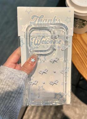 蓝色蝴蝶结适用苹果17promax手机壳iPhone16/15新款华为mate70秋冬pura80女Reno14全包vivos19荣耀100小米13