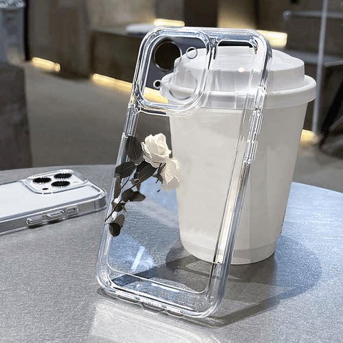 白色玫瑰适用苹果17promax手机壳16/15卡通14新款11华为mate60/p70荣耀90/vivox100小米12可爱OPPO红米note13