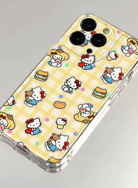 汉堡kt猫适用苹果15promax手机壳iphone16/12卡通mate60透明红米note13新款小米14华为pura70荣耀软壳vivoppo