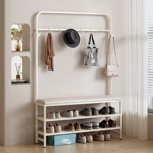 凳鞋 架可坐 凳家用门口挂衣架一体入户衣帽架进门穿鞋 奶油风白换鞋