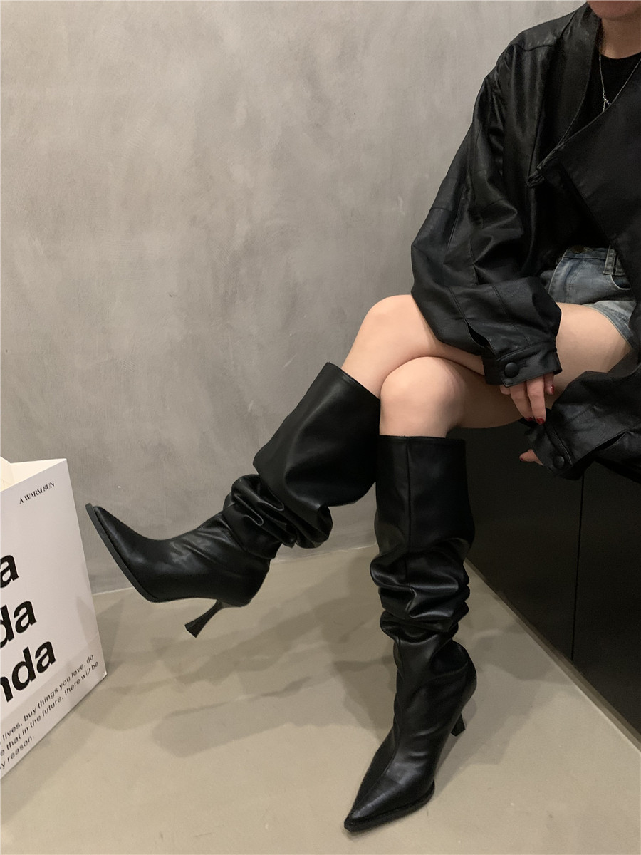 영국 스타일 복고풍 패션 블랙 파일 부츠 하이힐 부츠 가을 겨울 프랑스 여성 부츠 무릎 위 부츠 롱 부츠 나이트 부츠