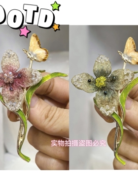 渐变色刺绣花朵手缝工艺水晶长款流苏胸针 胸花别针 配饰