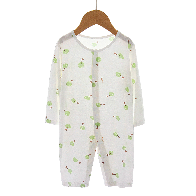 嬰兒連體衣夏季薄款寶寶莫代爾長(zhǎng)袖空調(diào)服睡衣新生兒無(wú)骨哈衣爬服