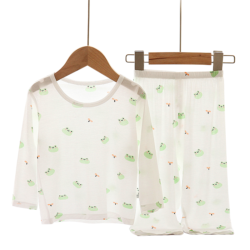 寶寶莫代爾空調(diào)服套裝夏季薄款男女兒童夏款長(zhǎng)袖冰絲睡衣家居服薄