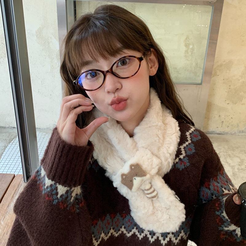 日系甜美软糯毛绒围巾冬季保暖