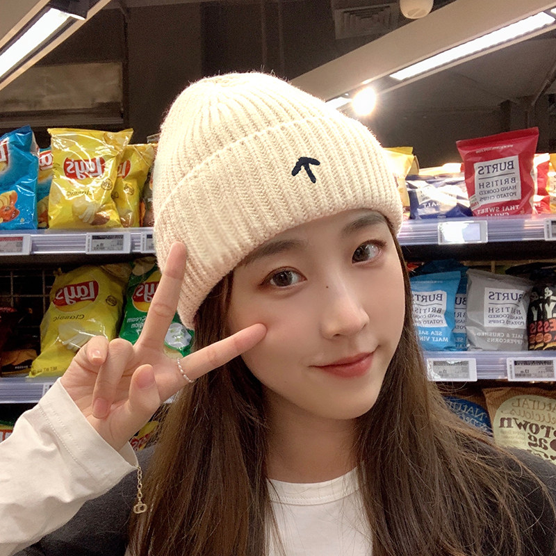 小众少年感瓜皮帽女情侣秋冬箭头符号冷帽针织毛线帽潮牌街头网红