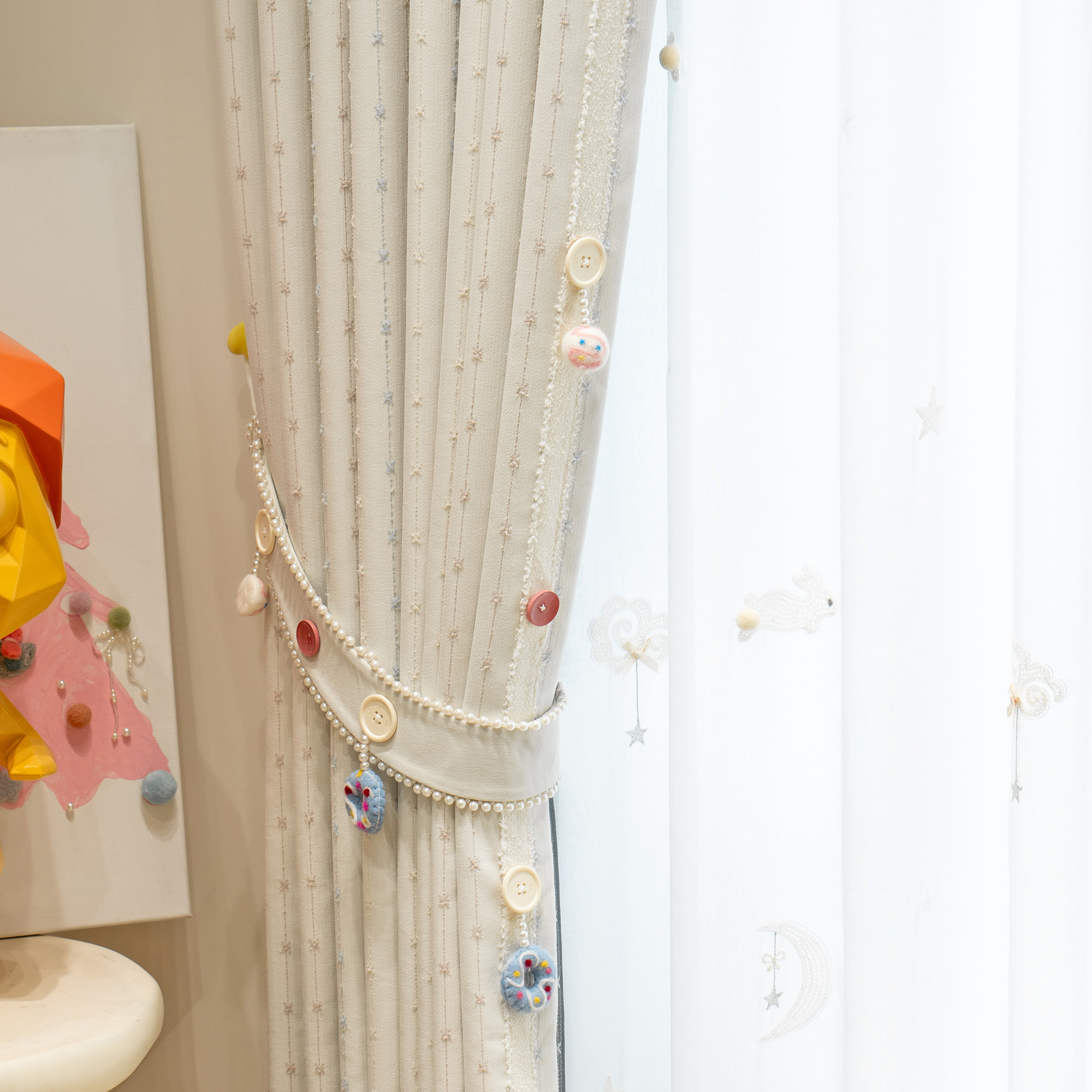 轻奢高档儿童房男孩女孩卧室遮光现代简约法式奶油风飘窗落地窗帘