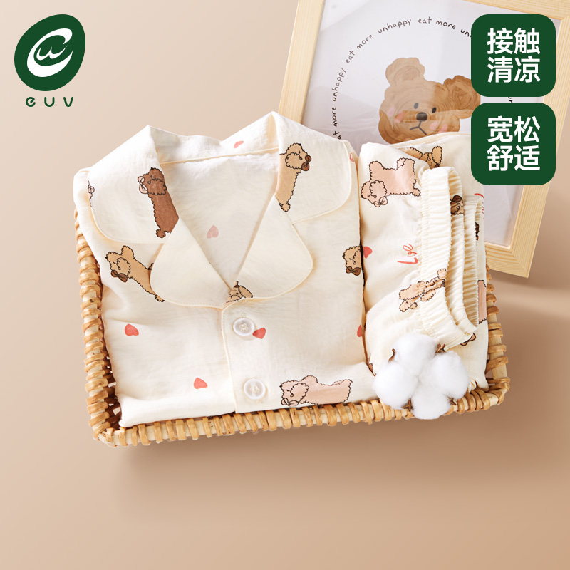 euv纱布印花儿童睡衣夏季