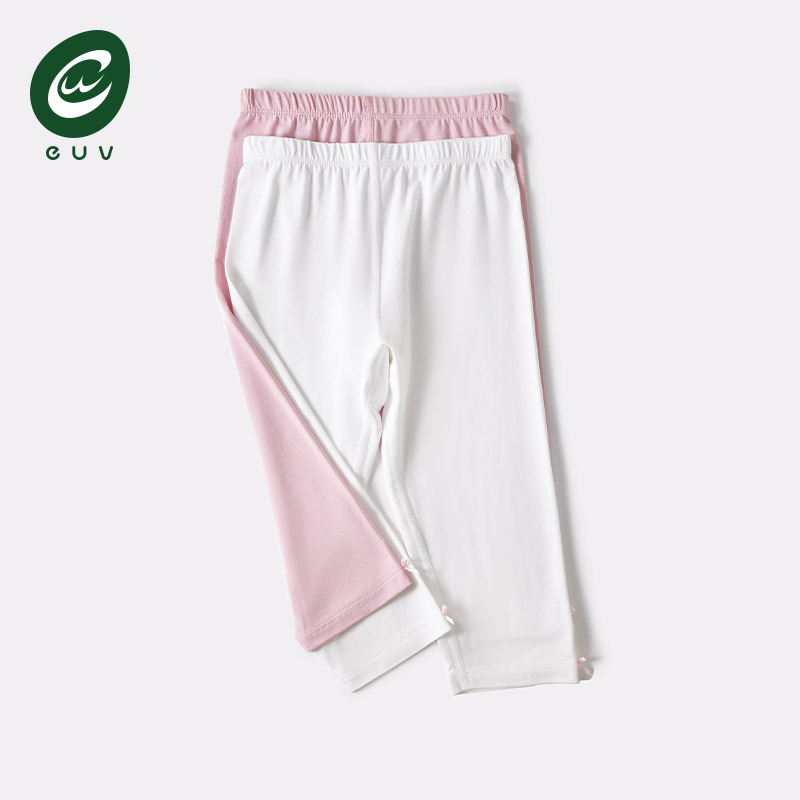 euv 女童七分打底裤儿童白黑色紧身短裤中大童夏季薄款莫代尔裤子