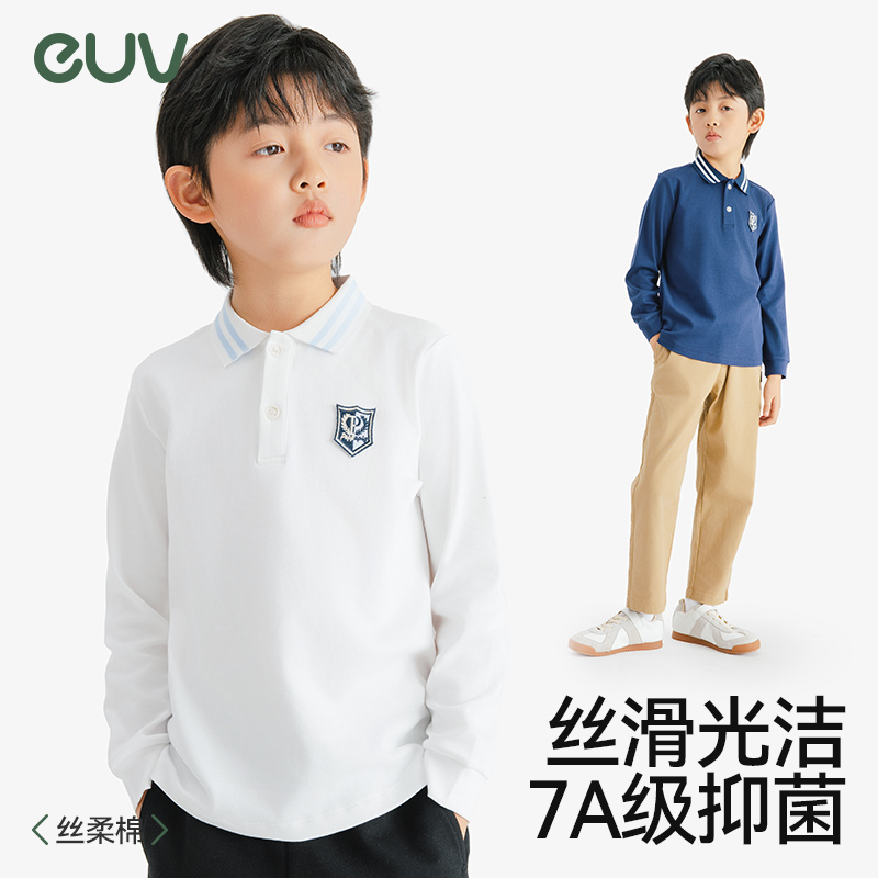 euv儿童长袖POLO衫纯棉t恤