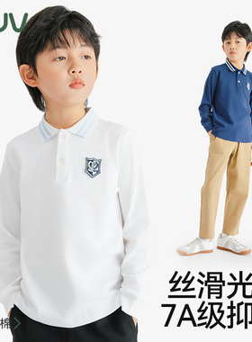 euv 儿童长袖polo衫男女童纯棉翻领春装上衣英伦风中大童全棉t恤