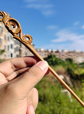 绿檀木发簪木作蔓华发钗简约中式