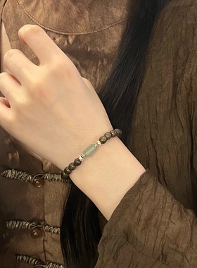 阴沉木金丝楠搭配东陵玉单圈手串