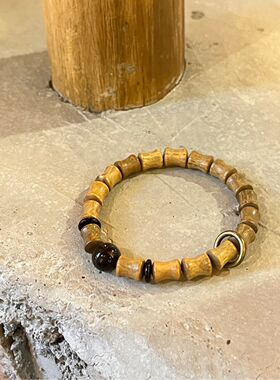 绿檀竹节银耀石跑环款单圈手串