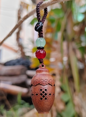 木质雕刻如意瓶可打开扩香器香囊吊坠钥匙扣挂件男女随身背包挂绳