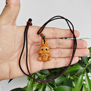 可爱生肖兔提福兔吊饰项链檀木简约吊坠学生随身把玩文玩木质挂件