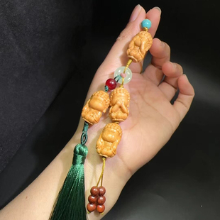 芭比檀四不佛手工配饰随身手串吊坠手链挂饰配饰不听不说不看不动
