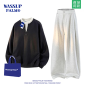 假两件卫衣长裤 WASSUP 一整套 2025新款 春秋季 PALM运动服套装 男款