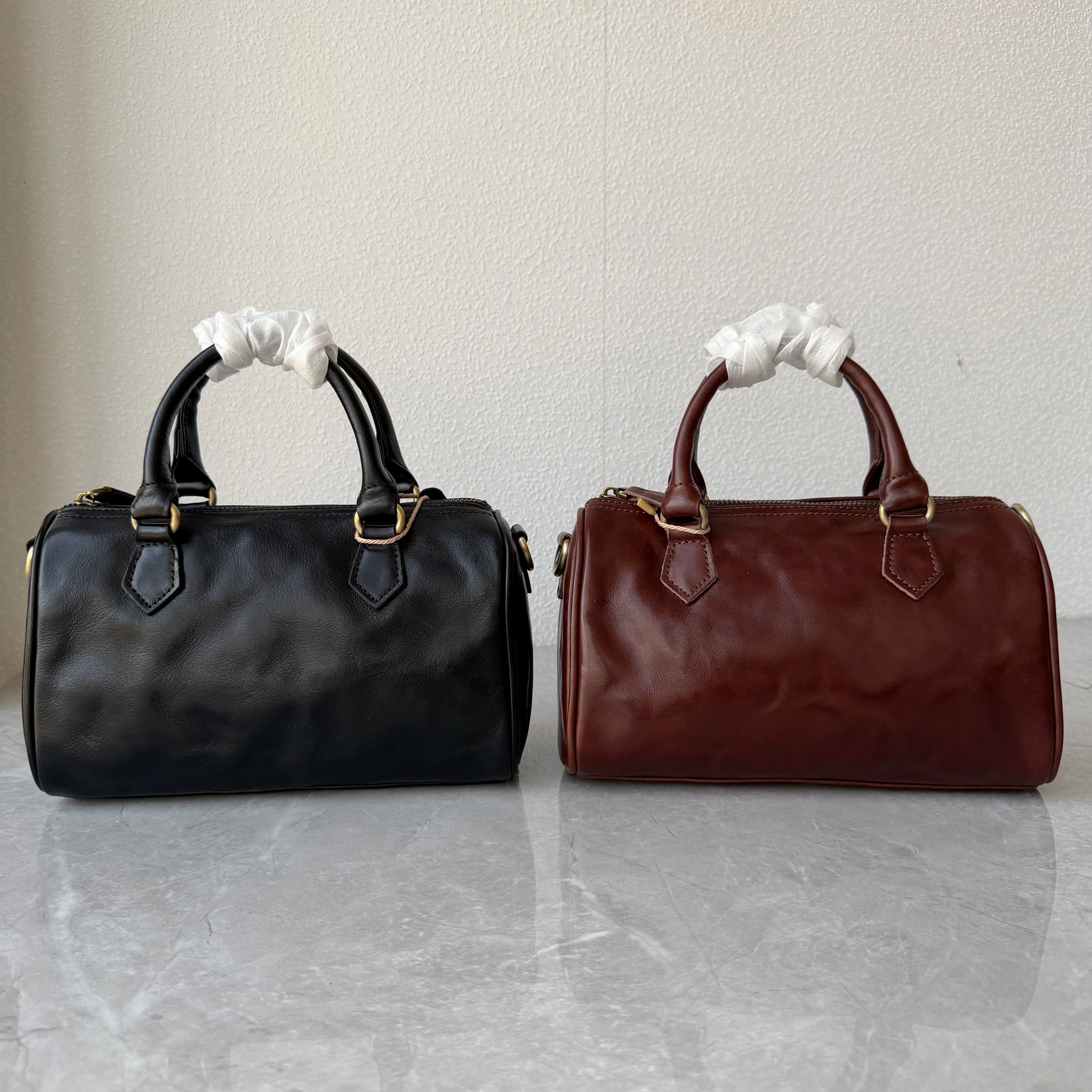 意大利进口植鞣牛皮波士顿包真皮百搭手提包纯皮单肩斜跨枕头包女