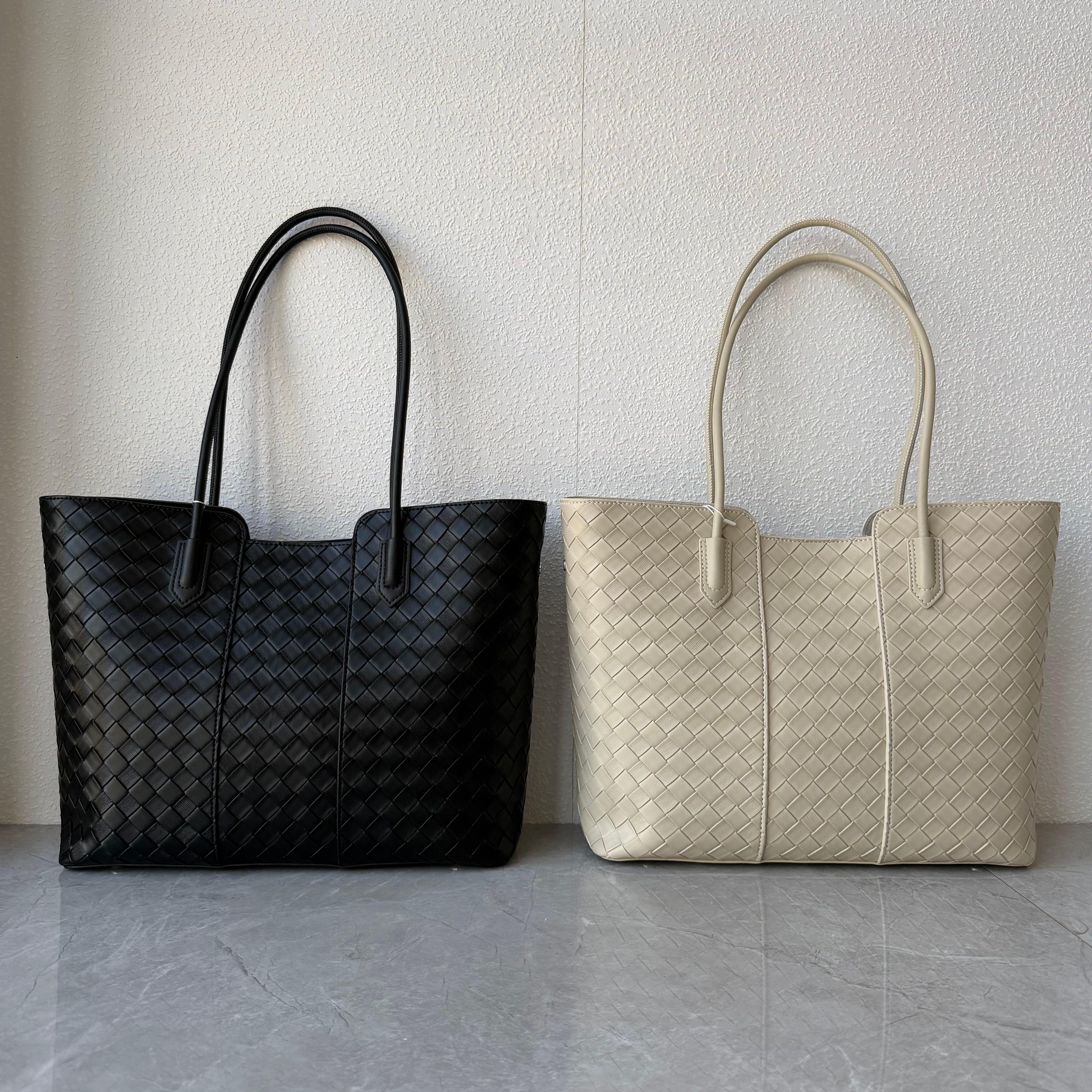 高品质韩版牛皮编织托特包软皮大容量单肩包真皮休闲百搭通勤女包