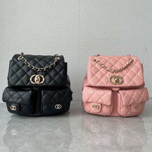 鱼子酱牛皮小众设计小书包小香风菱格链条双肩包时尚百搭青蛙包女