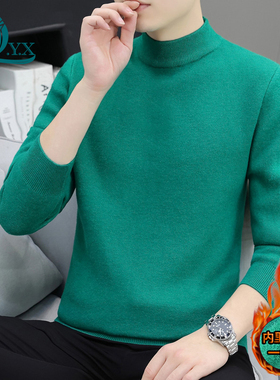 纯色毛衣男士冬季内搭针织打底衫半高领加绒加厚保暖男款毛线衣潮