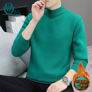 纯色毛衣男士冬季内搭针织打底衫半高领加绒加厚保暖男款毛线衣潮