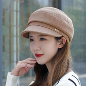 女士鸭舌帽子韩版 春秋天软沿贝雷帽初冬休闲金属标字母圆顶呢子帽