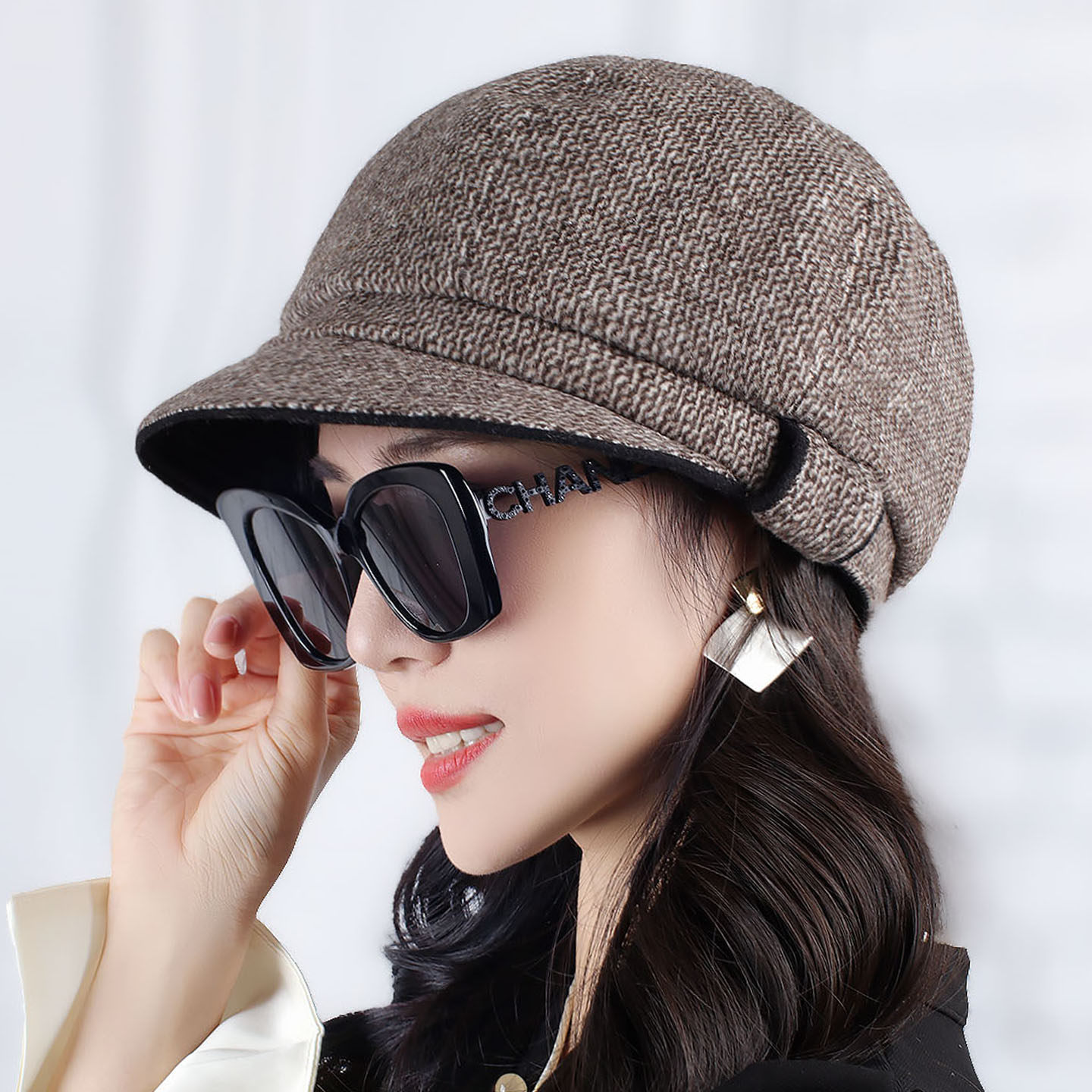 春秋季韩版潮八角帽女修脸显瘦粗花羊毛呢贝雷帽休闲鸭舌帽画家帽