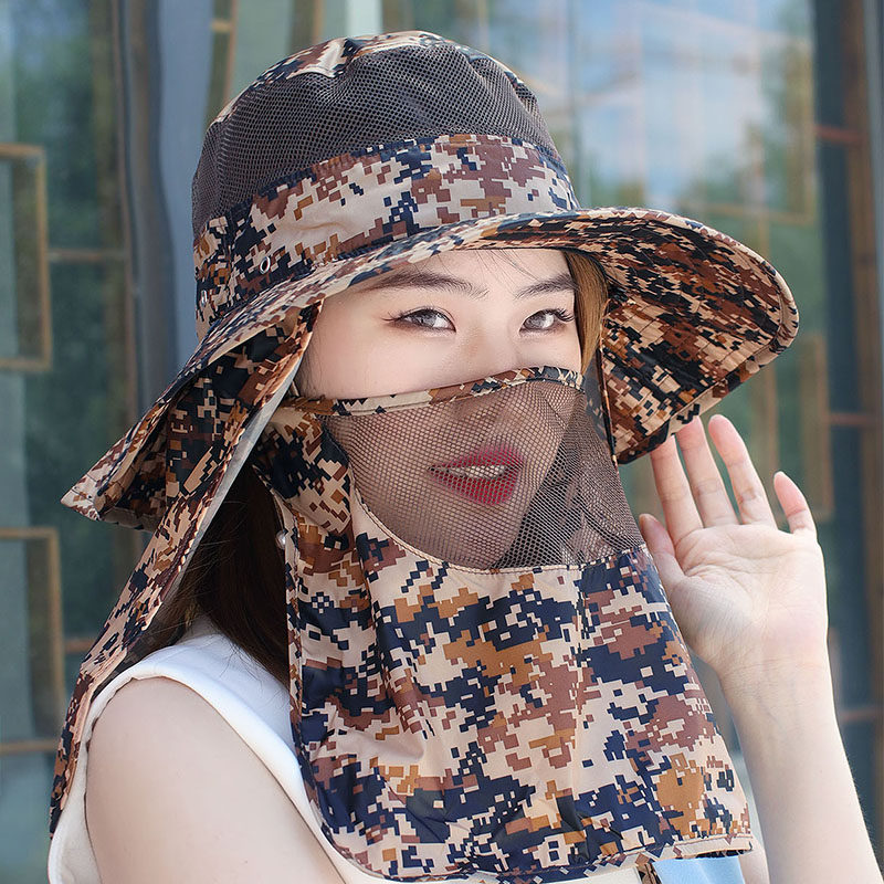 男女款迷彩大码夏天防晒钓鱼帽户外骑车太阳帽遮阳帽口罩帽护颈帽