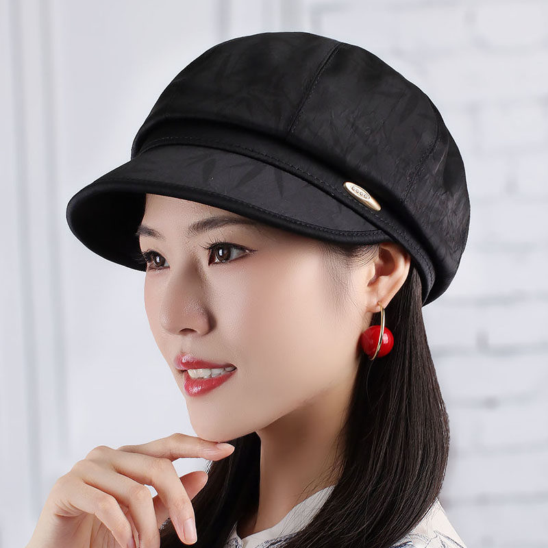秋季新款鸭舌帽女韩版时尚竹叶纹贝雷帽休闲搭配八角帽春天时装帽