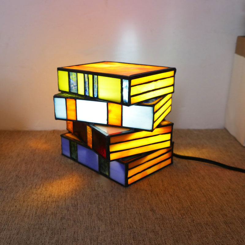彩色玻璃纯手工制作工艺品创意书灯台灯小夜灯礼物装饰台灯,家装灯饰光源,装饰台灯,淘宝优惠券,粉丝福利购,淘宝优惠卷